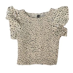 Cream Polka Dota Ribbed Crop Top Size S
